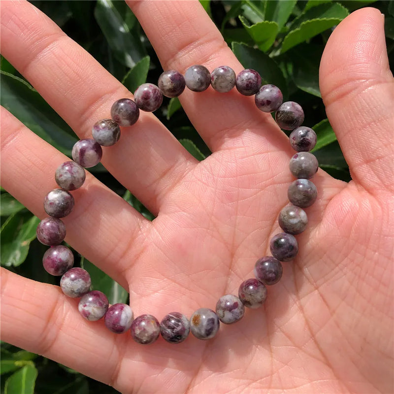 Fengbaowu Plum Blossom Tourmaline Bracelet Round Bead Crystal Reiki Healing