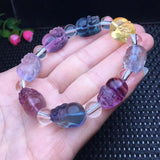 Natural Stone Rainbow Fluorite Pixiu Bracelet Crystal Healing Jewelry