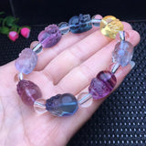 Natural Stone Rainbow Fluorite Pixiu Bracelet Crystal Healing Jewelry
