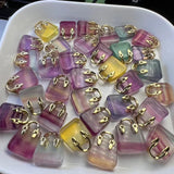 Rainbow Fluorite Bag Pendant Natural Stone Crystal Jewelry