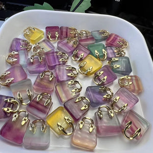 Rainbow Fluorite Bag Pendant Natural Stone Crystal Jewelry