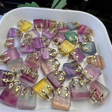 Rainbow Fluorite Bag Pendant Natural Stone Crystal Jewelry