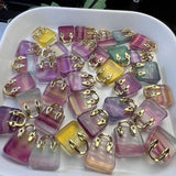 Rainbow Fluorite Bag Pendant Natural Stone Crystal Jewelry