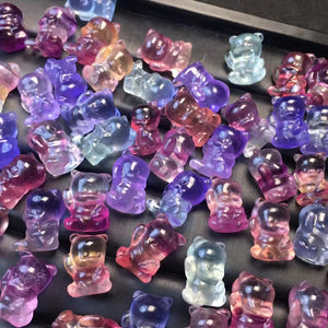 Natural Stone Rainbow Fluorite Bear Pendant Crystal Reiki Healing Gift