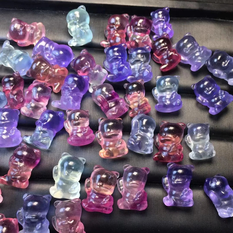 Natural Stone Rainbow Fluorite Bear Pendant Crystal Reiki Healing Gift