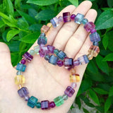 Rainbow Fluorite Bracelet Cube Beads Crystal Healing Jewelry