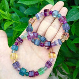 Rainbow Fluorite Bracelet Cube Beads Crystal Healing Jewelry