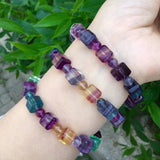 Rainbow Fluorite Bracelet Cube Beads Crystal Healing Jewelry