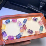 Natural Stone Rainbow Fluorite Engrave Fret Pattern Beads Bracelet