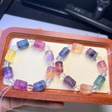 Natural Stone Rainbow Fluorite Engrave Fret Pattern Beads Bracelet