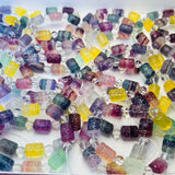 Natural Stone Rainbow Fluorite Engrave Fret Pattern Beads Bracelet