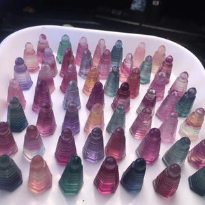 Natural Stone Rainbow Fluorite Wenchang Pagoda Tower for Jewelry Making