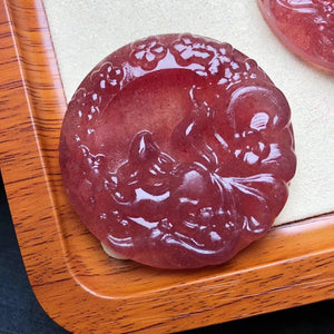 Red Strawberry Quartz Nine-Tailed Fox Pendant