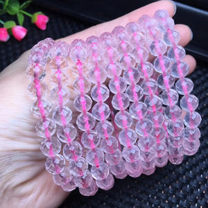 1 Pc Rose Quartz Bracelet Faceted Round Bead Crystal Reiki Healing Jewelry