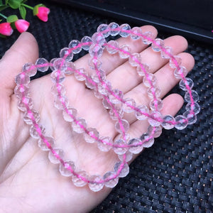 1 Pc Rose Quartz Bracelet Faceted Round Bead Crystal Reiki Healing Jewelry