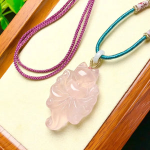Rose Quartz Nine-Tailed Fox Pendant Crystal Jewelry for Women