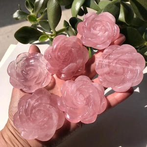 1 Pc Rose Quartz Rose Flower Crystal Carved Home Decoration Gift