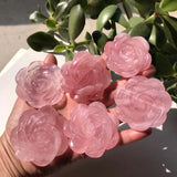 1 Pc Rose Quartz Rose Flower Crystal Carved Home Decoration Gift