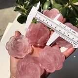 1 Pc Rose Quartz Rose Flower Crystal Carved Home Decoration Gift