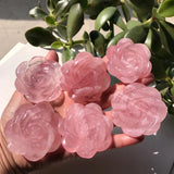 1 Pc Rose Quartz Rose Flower Crystal Carved Home Decoration Gift