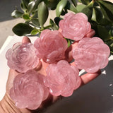 1 Pc Rose Quartz Rose Flower Crystal Carved Home Decoration Gift