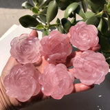 1 Pc Rose Quartz Rose Flower Crystal Carved Home Decoration Gift