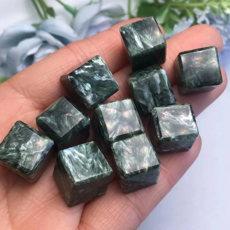 Natural Seraphinite Small Cube for Jewelry Making - Crystal Gift for Women