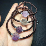 Fengbaowu Natural Stone 7 Quartz Flower Bracelet 925 Sterling Silver