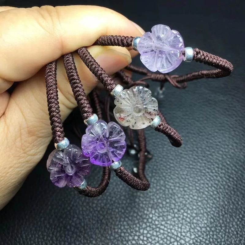 Fengbaowu Natural Stone 7 Quartz Flower Bracelet 925 Sterling Silver
