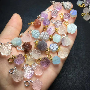 1 Pc Natural Stone Crystal Quartz Flower Pendant Carved Plant Gift DIY