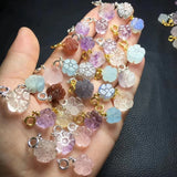 1 Pc Natural Stone Crystal Quartz Flower Pendant Carved Plant Gift DIY