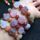 Natural Stone Yanyuan Agate Peony Flower Bracelet Crystal Jewelry Gift