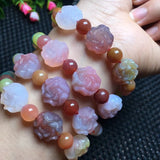 Natural Stone Yanyuan Agate Peony Flower Bracelet Crystal Jewelry Gift