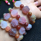 Natural Stone Yanyuan Agate Peony Flower Bracelet Crystal Jewelry Gift