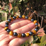 Yellow Tiger Eye Hematite Bracelet Round Beads Crystal Quartz