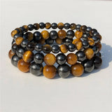 Yellow Tiger Eye Hematite Bracelet Round Beads Crystal Quartz