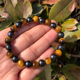 Yellow Tiger Eye Hematite Bracelet Round Beads Crystal Quartz