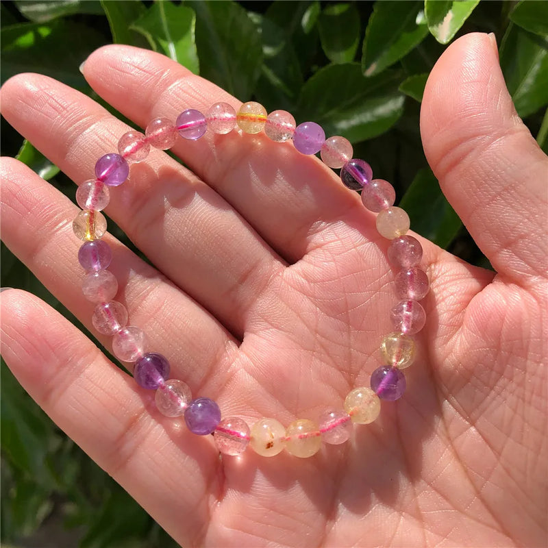 Natural 7 Colorful Rutilated Quartz Bead Bracelet Crystal Healing Stone