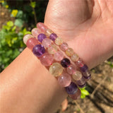 Natural 7 Colorful Rutilated Quartz Bead Bracelet Crystal Healing Stone