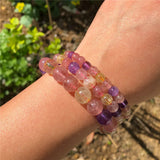 Natural 7 Colorful Rutilated Quartz Bead Bracelet Crystal Healing Stone