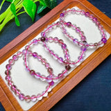 7 Purple Rutilated Quartz Round Beads Bracelet Crystal Healing Stone