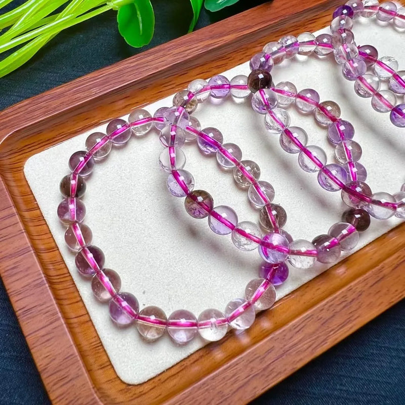 7 Purple Rutilated Quartz Round Beads Bracelet Crystal Healing Stone