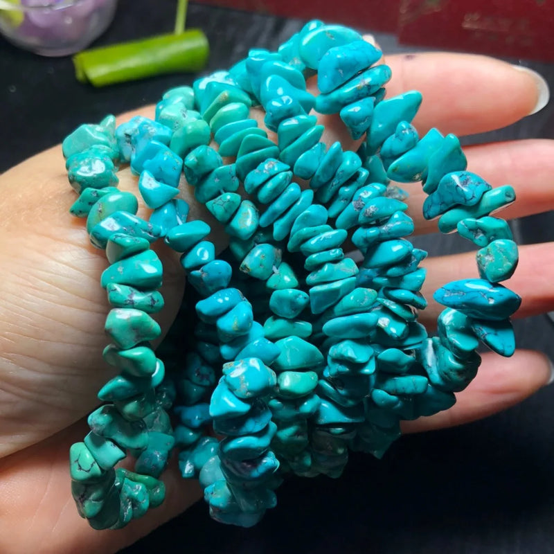 Natural Turquoise Gravel Chips Bracelet Reiki Healing Stone Jewelry