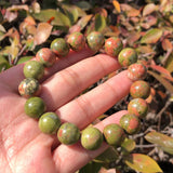 Unakite Bracelet Round Beads Crystal Quartz Healing Stone Women Men Jewelry