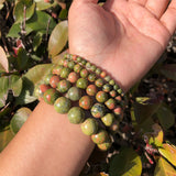Unakite Bracelet Round Beads Crystal Quartz Healing Stone Women Men Jewelry