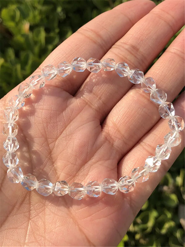 Natural Clear Quartz Bracelet Diamond Faceted Beads Crystal Healing
