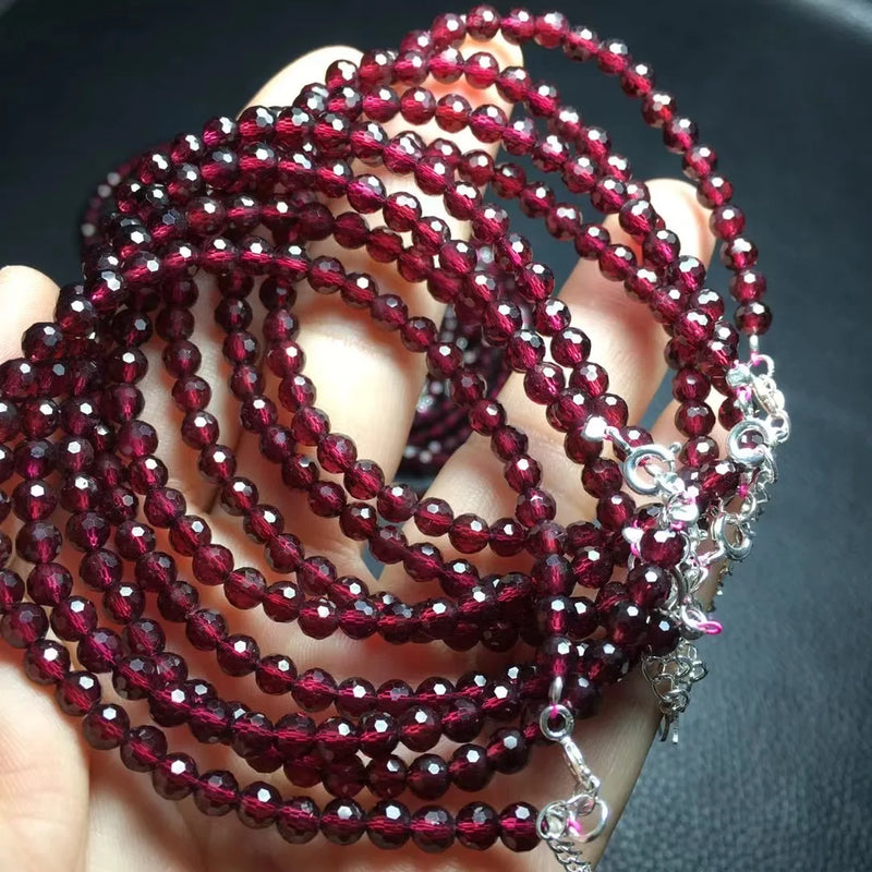 Natural Wine Red Garnet Chain Bracelet 925 Silver Reiki Healing Stone