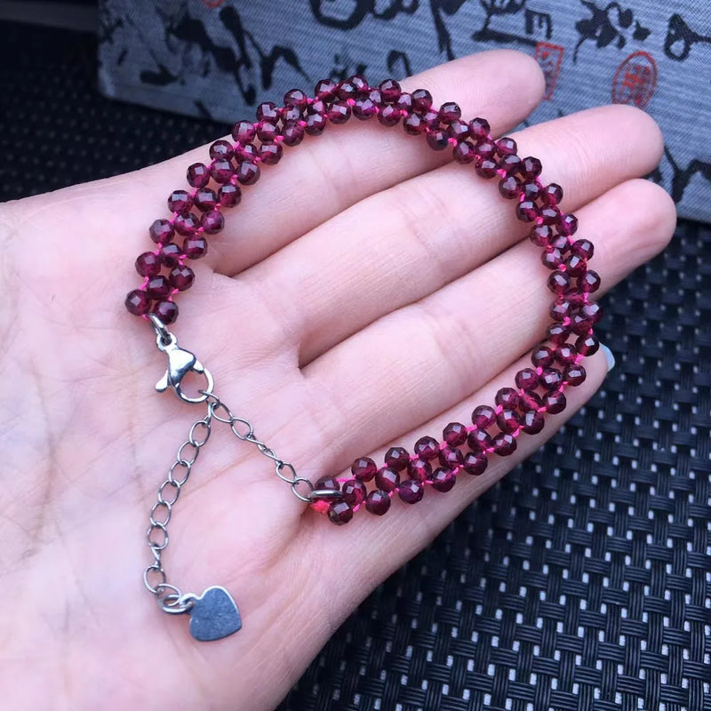 Natural Wine Red Garnet Chain Bracelet Reiki Healing Stone Jewelry
