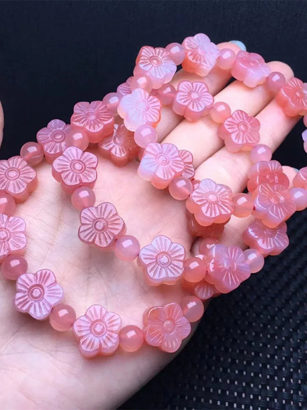 Natural Yanyuan Agate Flower Bracelet Crystal Reiki Healing Stone Jewelry