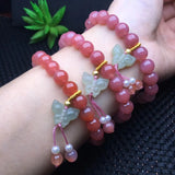 Natural Yanyuan Agate Round Bracelet Hetian Jade Nephrite Butterfly Crystal